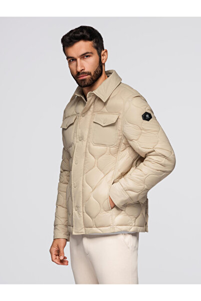 OMBRE Herren Steppjacke im Hemdschnitt - beige V1 OM-JALP-0215 ​​S
