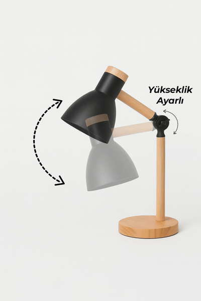 Vivido Home Doğal Ahşap İskandinav Siyah Masa Lambası