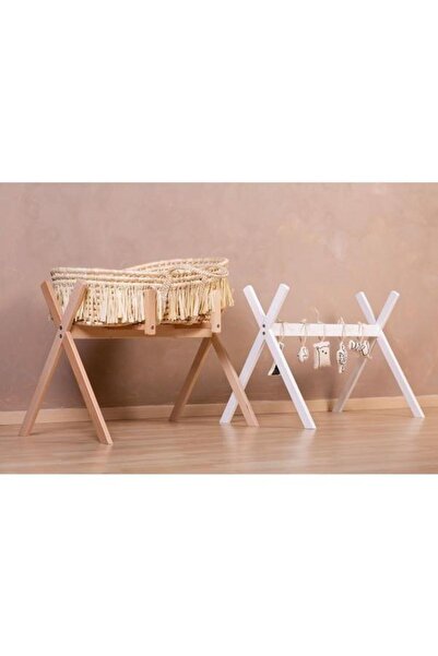 CHILDHOME Suport pentru Cos bebe Moise si Centru de activitati, Lemn Alb