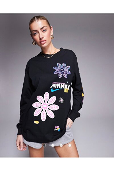 Nike Sportswear Essentials ''Air Max Wav Grahics'' Long-Sleeve Uzun Kollu Siy...