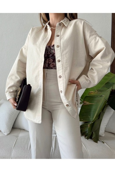 AsprinFashion Gabardin Pamuk Tavşan Detaylı Ceket