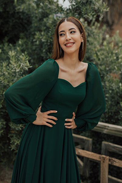 berissima bride Aries Şifon Kalp Yaka Abiye Elbise