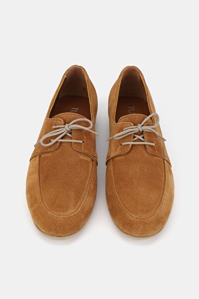 TUNAELLİ Women's Taba Suede Khaki Natural Leather Size 36-41 Lace-Up Ballet Shoes