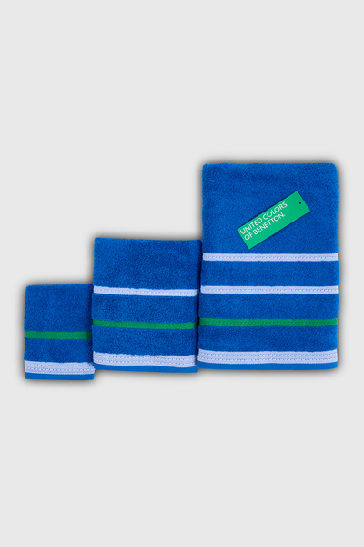 Benetton Home Bath Towel Hand Face Body Blue 100% Cotton Set of 3 70X140 cm 50X90 cm 30X50 cm