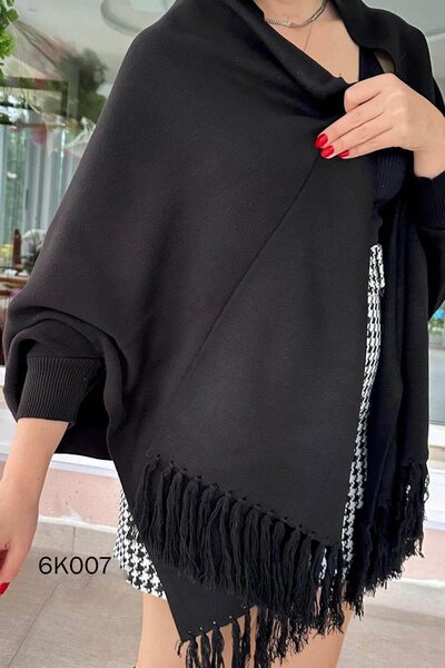 İnce Topuk Tasseled Knitwear Poncho
