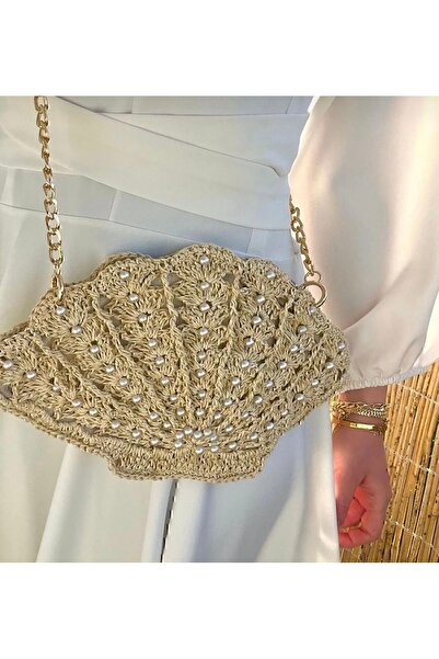 REMUBİ EL YAPIMI İNCİLİ MİDYE ÇANTA