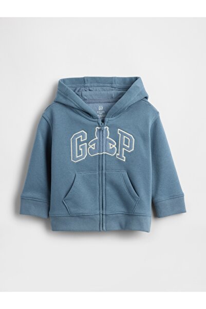 GAP Bebek Mavi VintageSoft Bear Logo Fermuarlı Sweatshirt