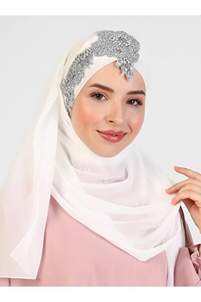 Differenza Flora Hand Embroidered Chiffon Shawl - Ecru
