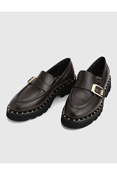 İLVİ Avilia Genuine Leather Brown Women's Loafer Shoes