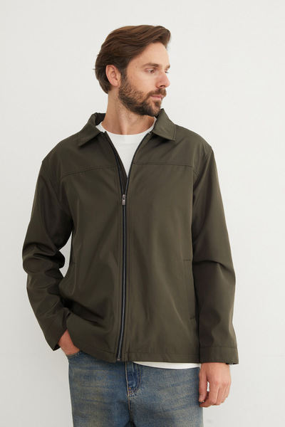 Fulla Moda Zippered Polo Collar Scuba Fabric Raincoat