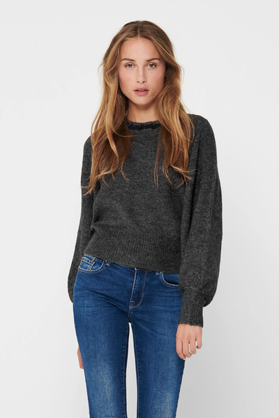 ONLY Women's Onlelsa Stone Detailed Long Sleeve Knitted Sweater 15210667 Gray