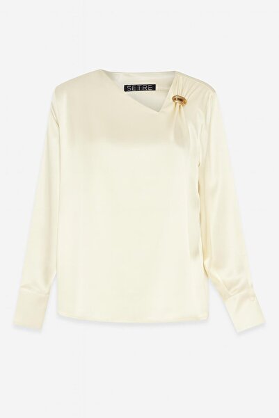 Setre Cream Yakada Accessory Detailed Long Sleeve Relaxed Fit Blouse