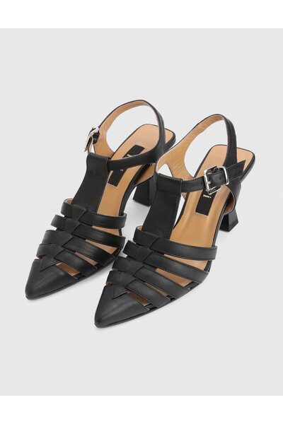 İLVİ Marisa Genuine Leather Black Women's Heeled Sandals