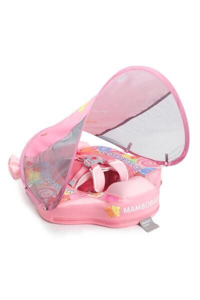 Mambobaby Yüzme Simidi - Pink Candy, Emniyetli, Gölgelikli ve Ayak Destekli