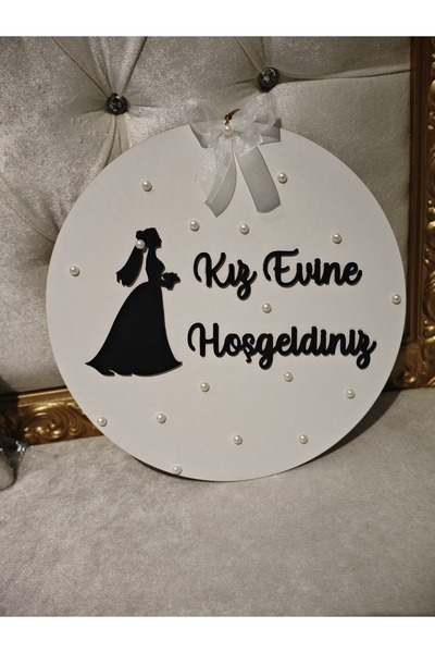 pati KIZ EVİNE HOŞGELDİNİZ BEYAZ SİYAH İNCİ DETAYLI