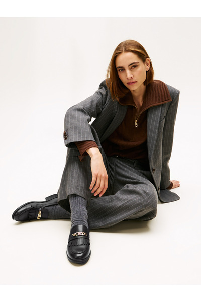 Tommy Hilfiger Th Chain Fringe Kadın Deri Siyah Loafer
