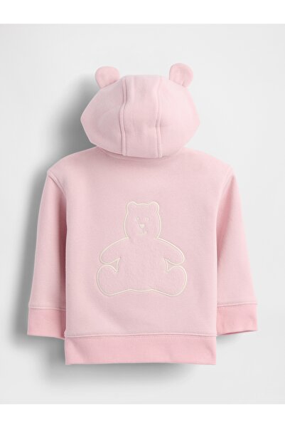 GAP Bebek Pembe VintageSoft Bear Logo Fermuarlı Sweatshirt
