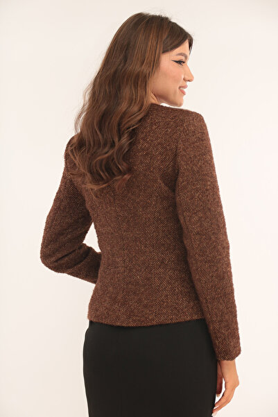 Vanessa Line RO Brown woolen fabric jacket with decorative satin bows