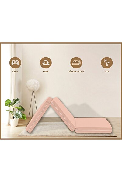 Evim Canvas Light Pink Zippered Foldable Floor Bed Floor Mat 60X180X6Cm