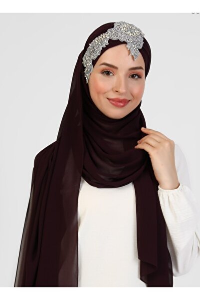 Differenza Flora El İşlemesi Şifon Şal - Koyu Mürdüm