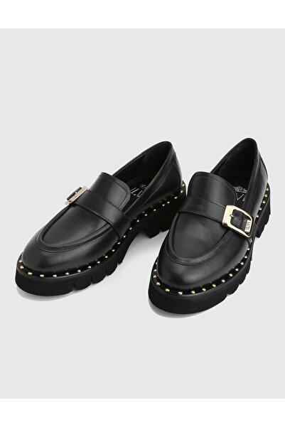 İLVİ Avilia Genuine Leather Black Women's Loafer Shoes
