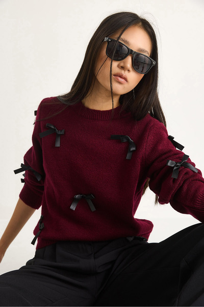 Bianco Lucci Dámský svetr Regular Knitwear s mašlí 20246871