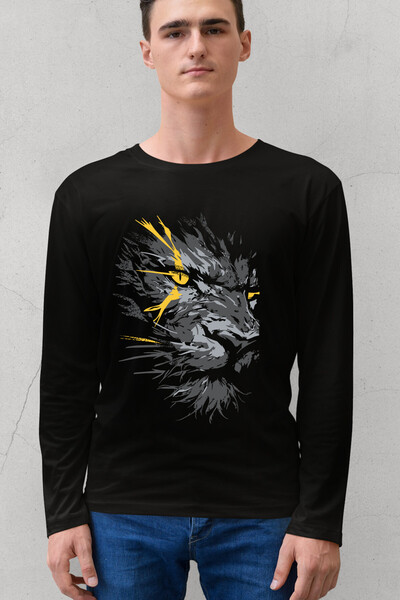 ROCKANDROLL Ανδρικό μακρυμάνικο μπλουζάκι Arslan Black Crew Neck με κίτρινα μ...