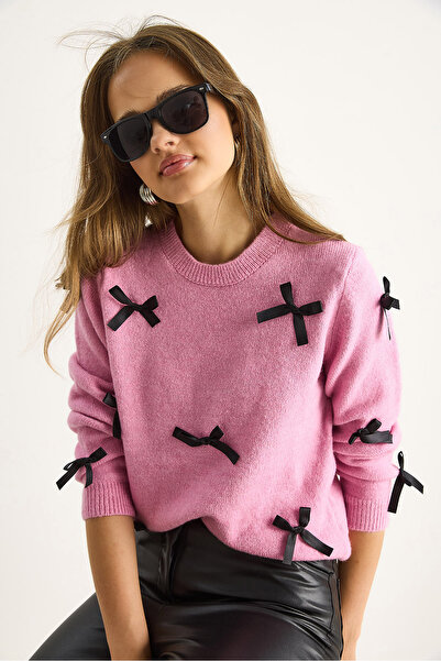 Bianco Lucci Pulover de tricotat obișnuit cu fundă pentru femei 20246871