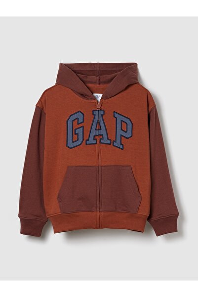 GAP Erkek Çocuk Kırmızı Relaxed Logo Fermuarlı Sweatshirt