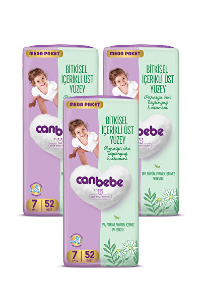 Canbebe Bebek Bezi Mega Paket 7 Beden XXL (17+ Kg) 52 Adet x 3 Adet