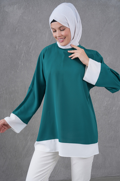 TUNCAY Casual Tunic with Collar and Skirt Trim