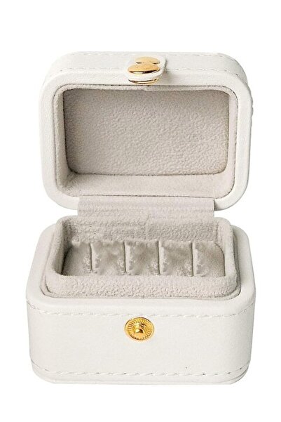 Doty Sissy Rings Jewelry Box for Rings, 4 Compartments, Faux Leather, Golden Clasp, Elegant, 6x7x3 cm, Cr