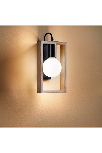 SMARTER Smarter wall lamp, metal and natural beech wood structure, with E27 socket, 42W, modern design, matte black