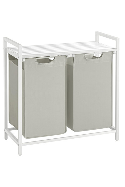 Optim Solution Laundry basket, 2 compartments, detachable laundry bags, shelf, metal frame, 2x46L, 73x33x72 cm, whi