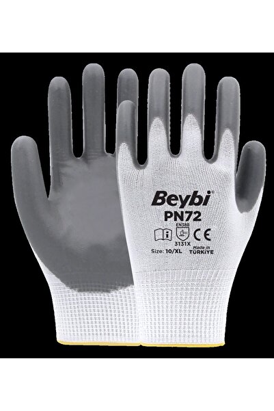 Beybi Pn72 Gray Polyester Knitted Nitrile Gloves 12 Pieces