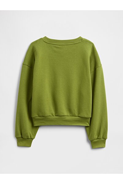 GAP Kız Çocuk Yeşil Oversized Bisiklet Yaka Sweatshirt