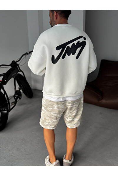 BYBASICMAN White Basic Printed Sweatshirt Jj-100