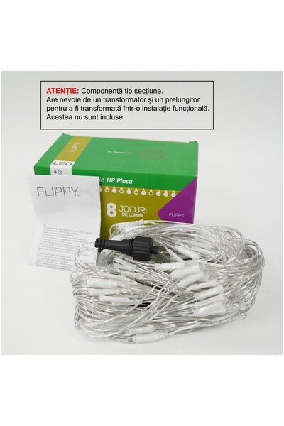 Flippy Instalație, 160 LED-uri, 2 m x 2 m, 8 efecte, Interconectabil, Sârmă t...