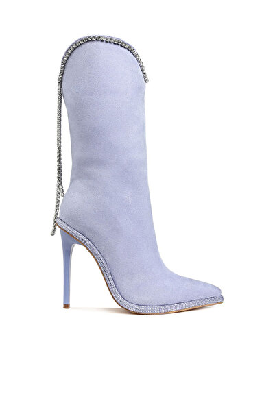 london Rag حذاء نسائي طويل الساق مزين بسلسلة من الماس باللون البنفسجي