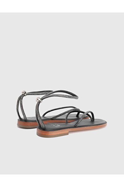 İLVİ Yuhgara Hakiki Floter Deri Siyah Kadın Sandalet