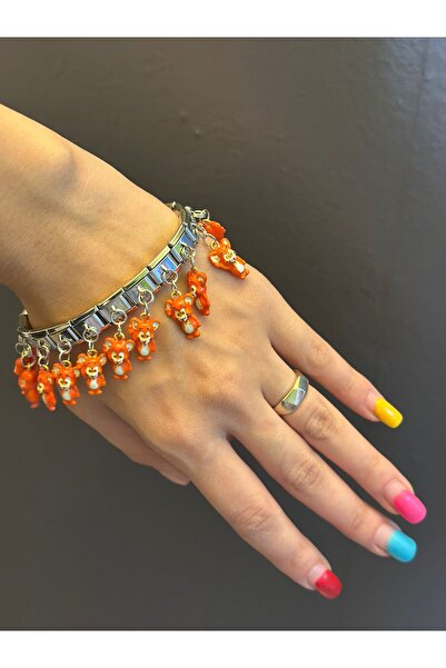 Gönülden Tasarım Steel Orange Teddy Bear Rubber Bracelet