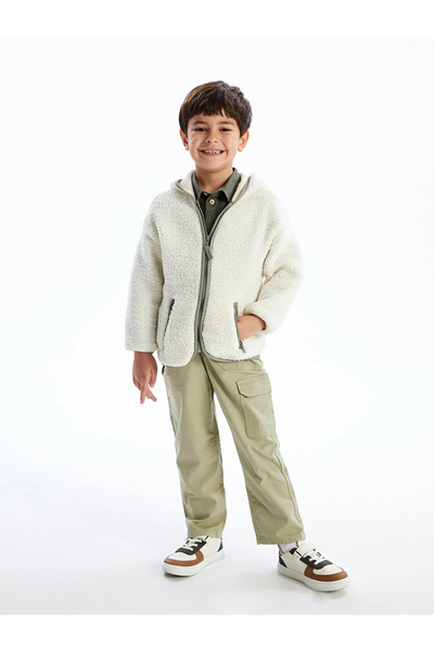 LC Waikiki Lcw Kids Beige Hooded Plush Boy's Zippered Sweatshirt