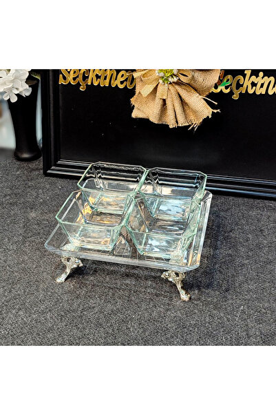 SEÇKİNEV Şölen 5 Parça Masa Üstü Çerezlik&Kahvaltılık Set (Gold&Gümüş)