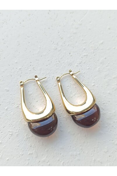 Çelik Sarkıt Koyu Kahverengi Küpe