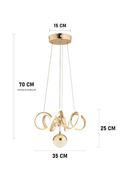 Dekorluna Modern Vega Gold 3 Renk Işık Özellikli Power Led Kaplama Sarkıt Led Avize Salon Avize