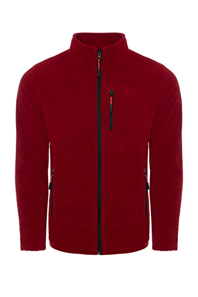 COMBİNE MİCHAİL Men's Zippered Winter Red Fleece Jacket