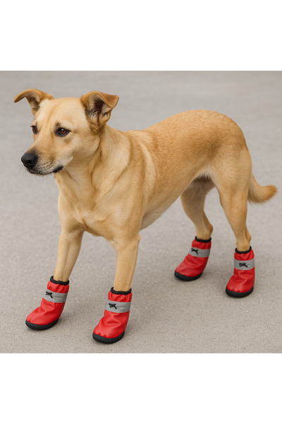 Monopetz Yeni Sezon Köpek Pati Koruyucu Ayakkabı – Kırmızı Renkli , Su Geçirmez, Kaymaz Taban 4 Adet