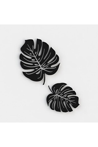 Slasa ديكور جداري مزدوج الجدار من الأكريليك على شكل ورقة مونستيرا - أسود، 3 مم