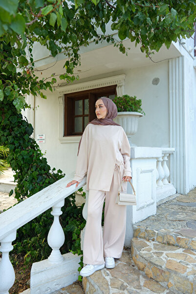 LOCCO Costum cu legături laterale pentru femei, bej