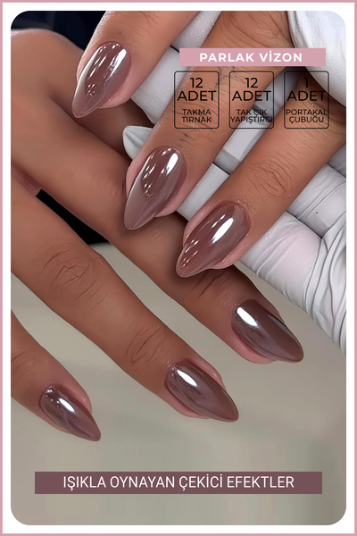 Nera Classy 12 Adet Özel Parlak Vizon Badem Takma Tırnak, Vizon Badem Takma T...